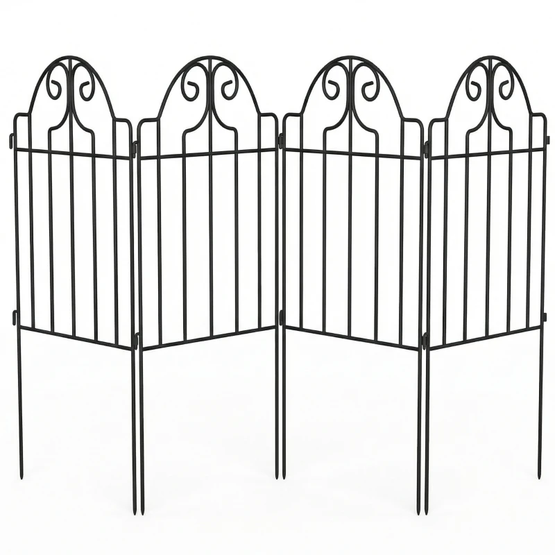 Outsunny Ensemble de 4 clôtures métalliques de jardin 125x57 cm au design arqué Résistantes Faciles à installer pour Patio Pelouse Noir