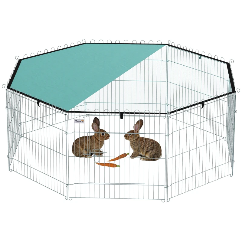 PawHut Parc pentru câini, țarc 8 panouri cu acoperiș, modular și pliabil, țarc portabil 60H cm cu ușă argintiu verde