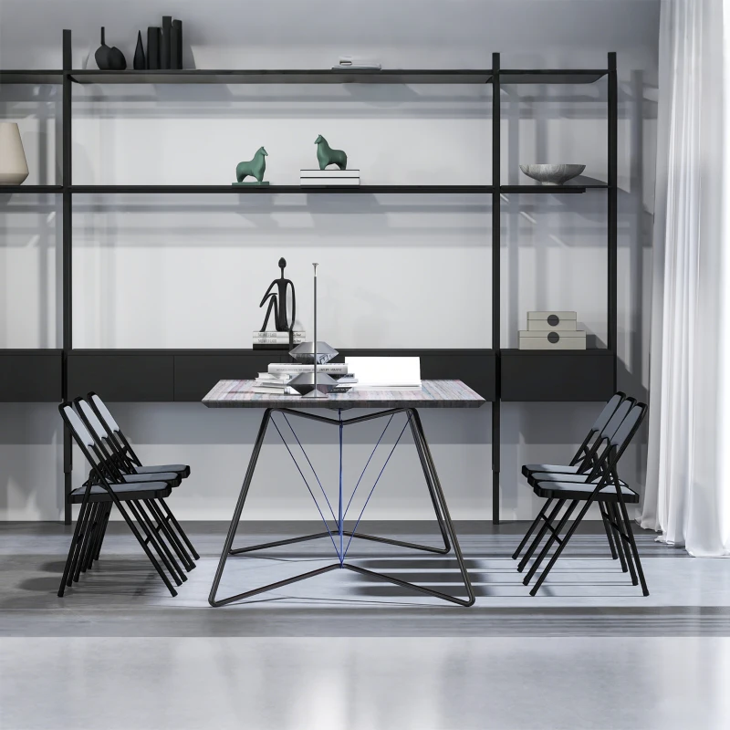 HOMCOM Set de 4 scaune pliabile pentru sufragerie portabile cadru din oțel 45 x 46 x 78 cm gri