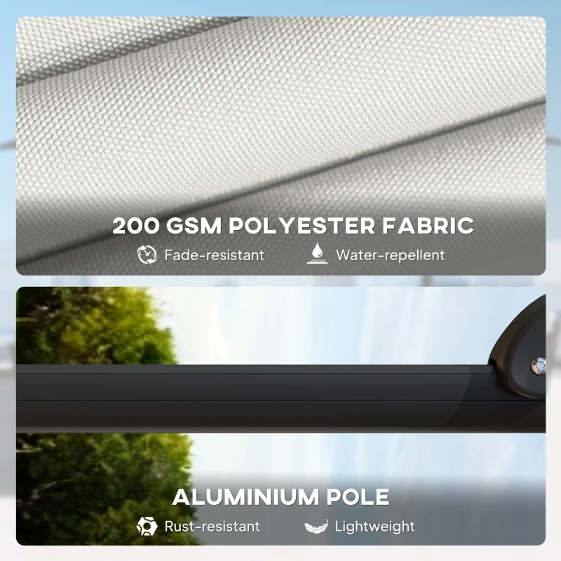 Outsunny 2.4 x 2.4m Cantilever Parasol with Umbrella Weights, UPF50+ Offset Outdoor Umbrella w/ Easy Tilt Adjustment, Cream White