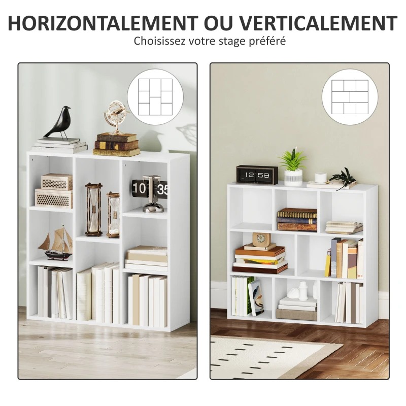 HOMCOM Bibliothèque étagère de rangement 8 compartiments, pour salon chambre à coucher bureau, 74,3x24x80cm, blanc