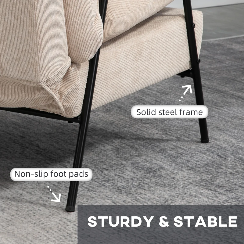 HOMCOM Fotel tapicerowany z podnóżkiem, fotel relaksacyjny z funkcją leżanki, fotel tapicerowany, poduszki, fotel telewizyjny, 68 x 91,5 x 88 cm, kolor beżowy