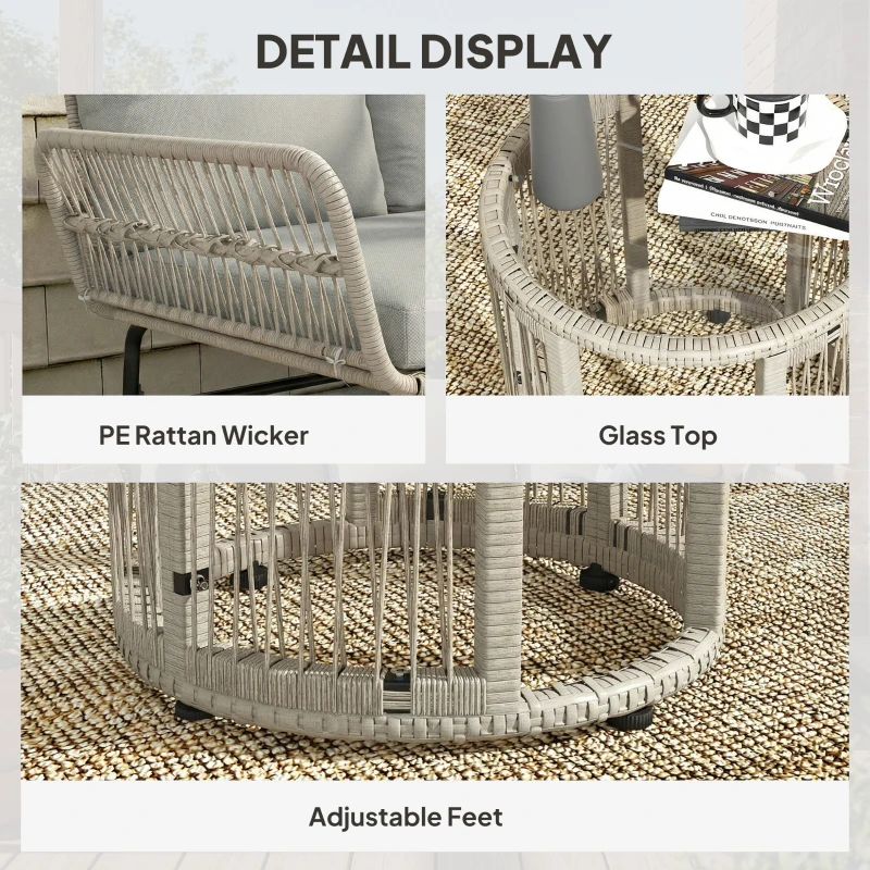 Outsunny Polyrattan Zestaw mebli ogrodowych 3-częściowy, zestaw wypoczynkowy z leżanką, sofą dwuosobową i szklanym stolikiem