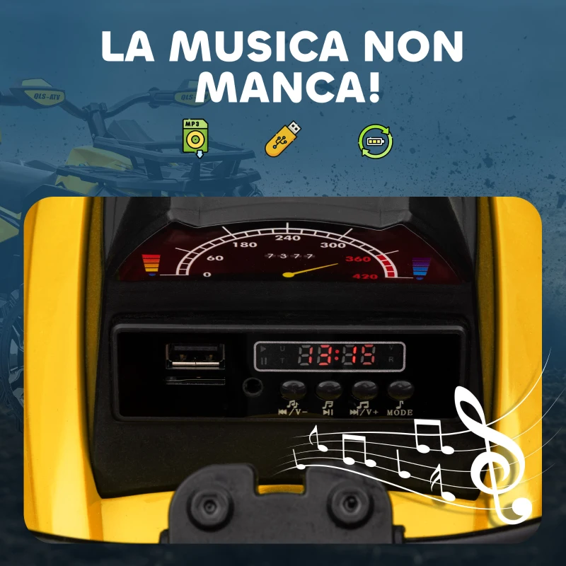 HOMCOM Quad per Bambini Elettrico 12V con Fari e Batteria Ricaricabile, Età 3-5 Anni, 100x65x73cm, Giallo