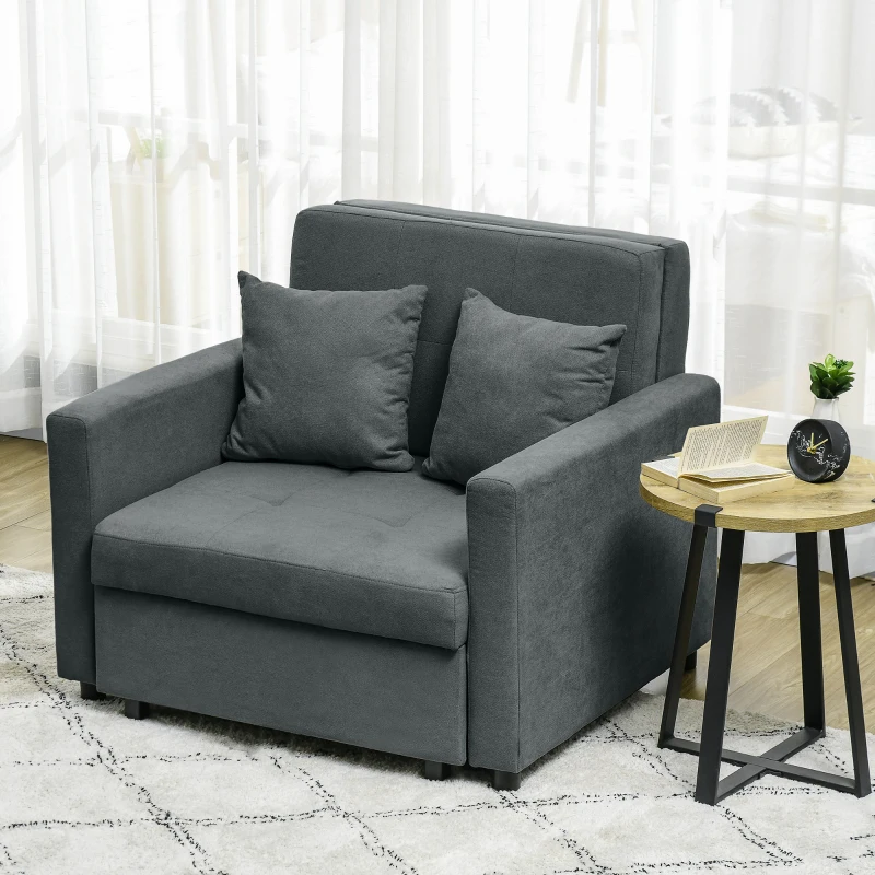 HOMCOM Sillón Cama en Tejido Efecto Terciopelo Gris con 2 Cojines y Espacio Contenedor, 100x98x88 cm