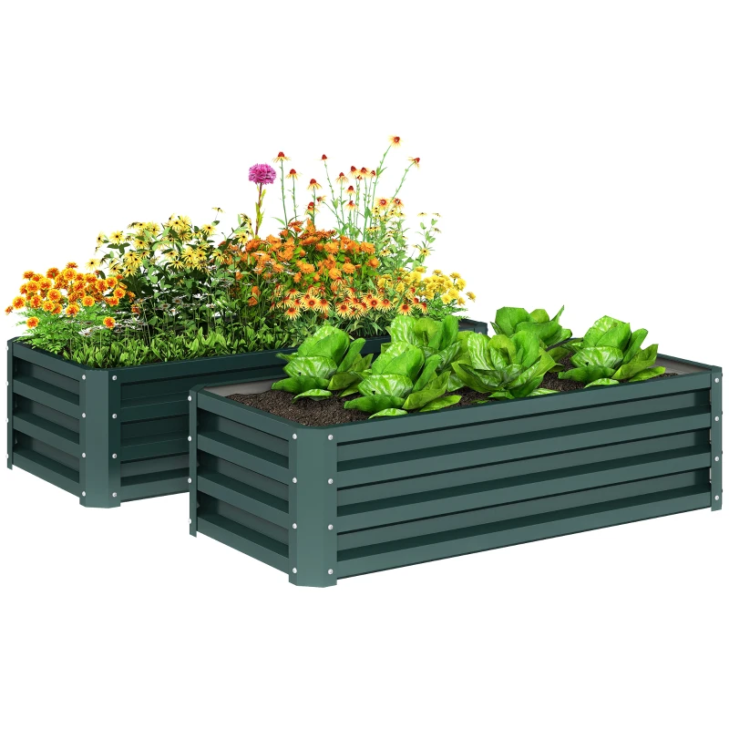 Outsunny Set 2 fioriere in acciaio zincato, 110x50x30 cm, Verde