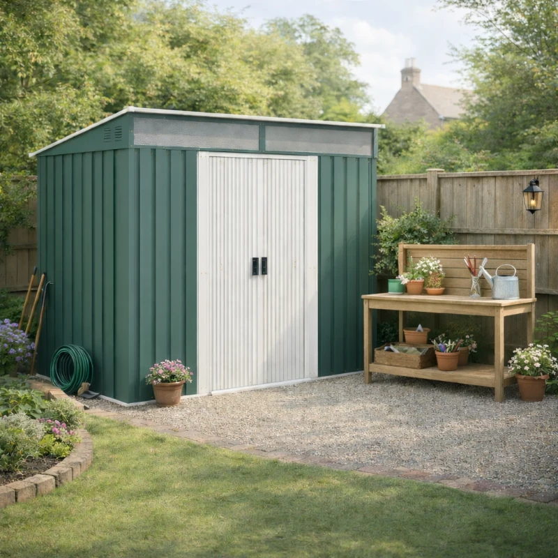 Outsunny 6.5 x 4FT Galvanised Metal Shed with Foundation Kit, Lockable Tool Garden Shed with Double Sliding Doors, Vents, Green
