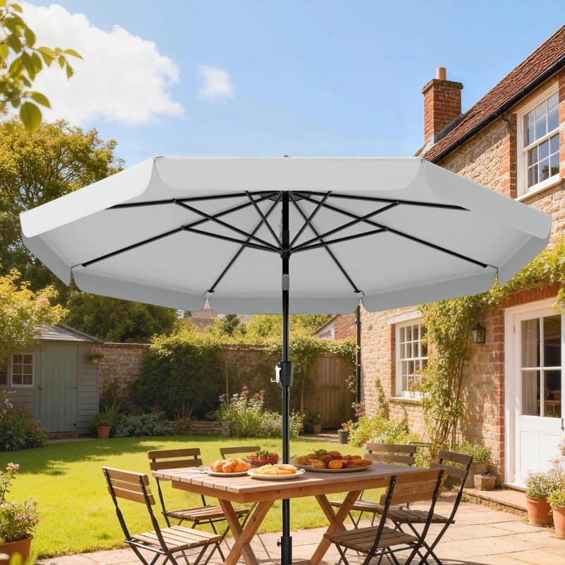 Outsunny 3 m Garden Parasol with Tilt Mechanism & Crank Handle, UPF 30+ Patio Umbrella Outdoor Table Umbrella, Light Grey