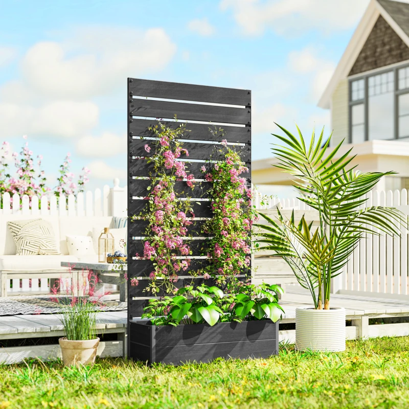 Outsunny Fioriera rialzata con graticcio 64 L in composito legno-plastica e alluminio