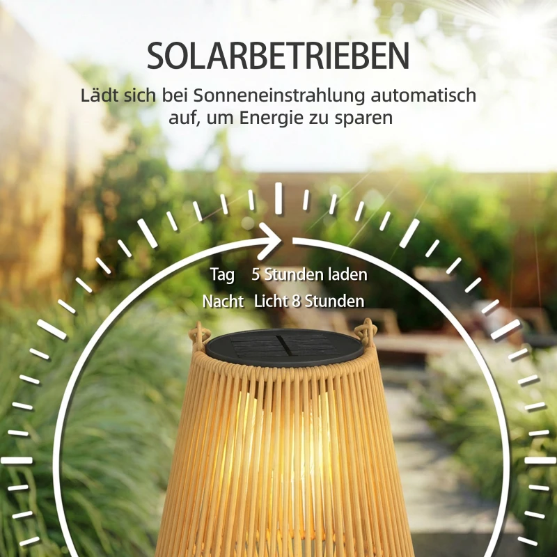 Outsunny Solar Staande Lamp 2-delige Set Rattan Hangende Solar Lantaarns met Lichtsensor IP44 Waterdichte Solar Lamp voor Tuin Balkon Bruin