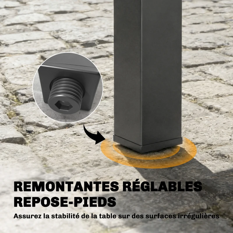 Outsunny Table de Jardin Extensible pour 6 à 10 Personnes, Table Extérieure en Aluminium avec Plateau à Lattes, Patins Réglables, Gris Foncé