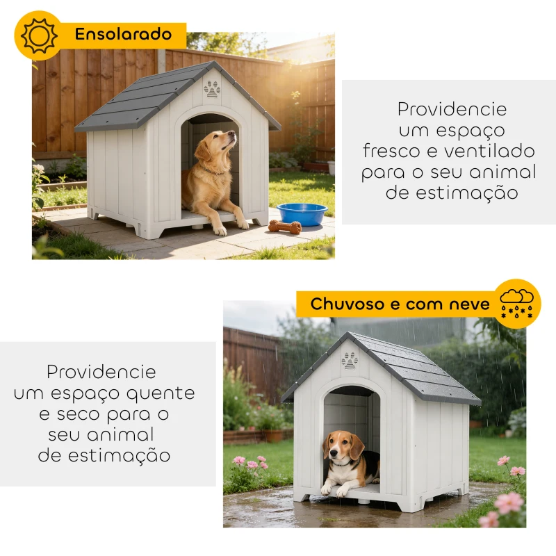 PawHut Casota para Cães de Exterior Casa para Cães Grandes em Plástico com 2 Janelas Base Elevada Estacas Cinzento