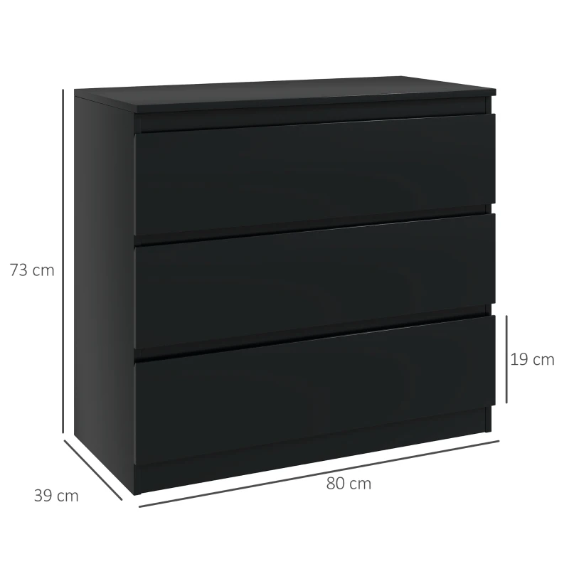 HOMCOM Comodă cu 3 sertare, mobilier de depozitare cu design curat pentru dormitor, interior, 80l x 39P x 73H cm