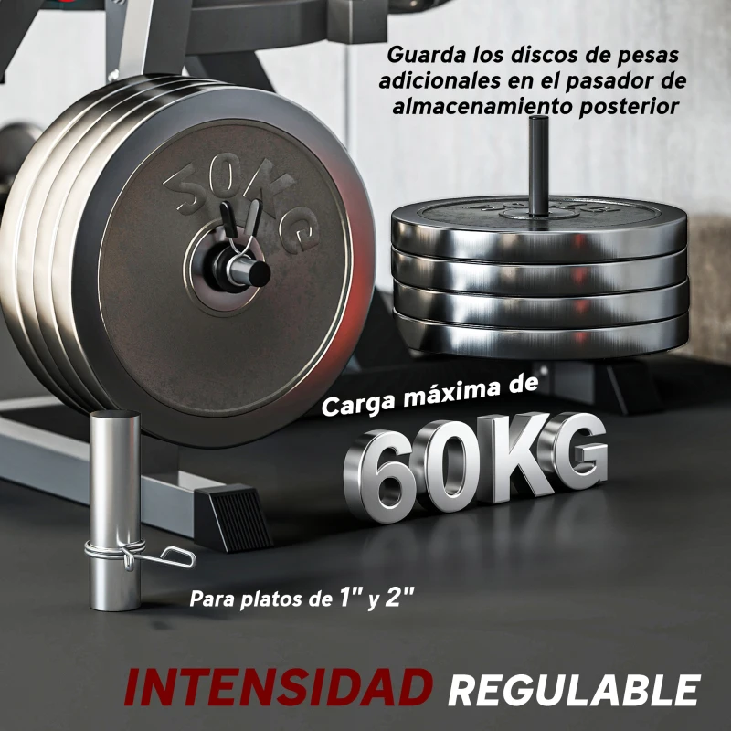 SPORTNOW Máquina de Extensión y Curl de Piernas Ajustable con Carga de Placas para Entrenamiento de Cadera Muslos en Gimnasio