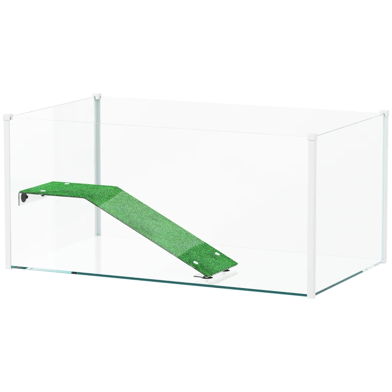 PawHut Aquarium pour tortues Terrarium pour tortues avec plateforme rampe et vue panoramique 360° 60x35x28 cm Blanc