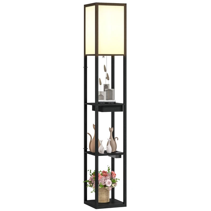 Lampa stojąca E27, 3 półki, USB-A i USB-C, nowoczesna