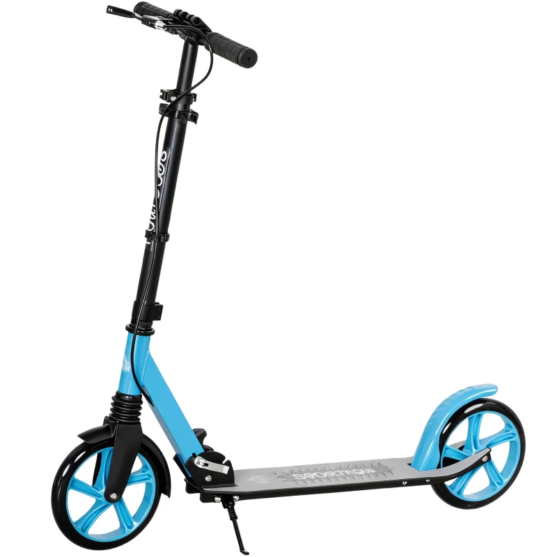 HOMCOM Trottinette pliable pour adultes et enfants dès 14 ans Scooter avec guidon réglable 91,5x36,5x91-104 cm Bleu