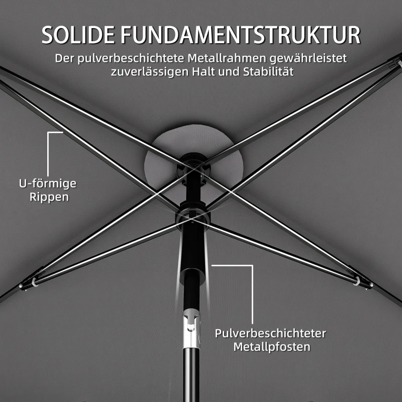 Outsunny Sonnenschirm rechteckig Balkonschirm mit 3-facher Neigung Kurbel Strandschirm mit 8 Streben 183x122x222 cm Dunkelgrau
