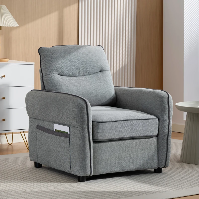 HOMCOM Poltrona 1 posto, poltrona da salotto in velluto egiziano, tasca laterale, 80 x 81 x 90 cm, grigio