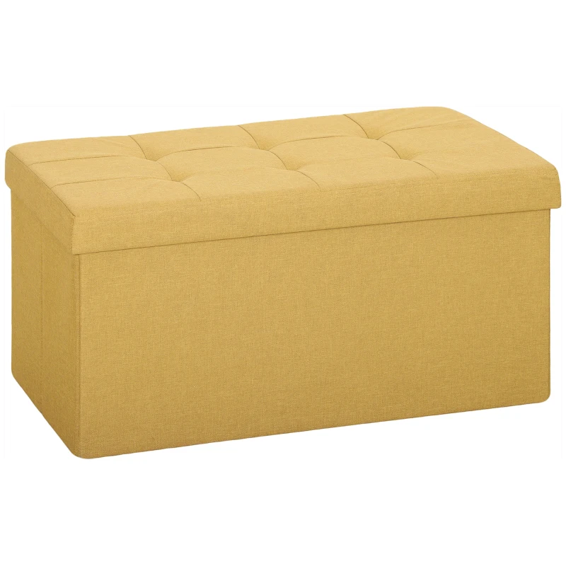 HOMCOM Pouf de Rangement, Banc de Rangement Pliable 84 L 76x38x38 cm Revêtu en Lin Synthétique Jaune