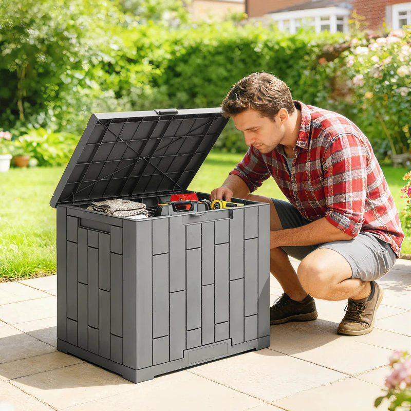 Outsunny Baú Exterior Capacidade 114 L Baú de Armazenamento Exterior Resistente à Água e aos Raios UV com Fecho Cinzento