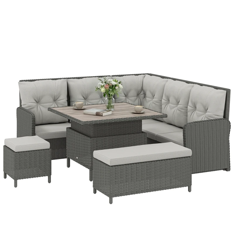 Outsunny 6 Pieces Outdoor PE Rattan Garden Furniture, Patio Wicker Sectional Conversation Corner Sofa