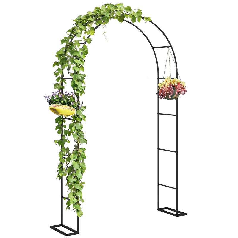 Outsunny Garden Arch, 2.4 m High x 1.5 m Wide Metal Garden Trellis for Climbing Plants, Outdoor Wedding Arch for Bridal, Black