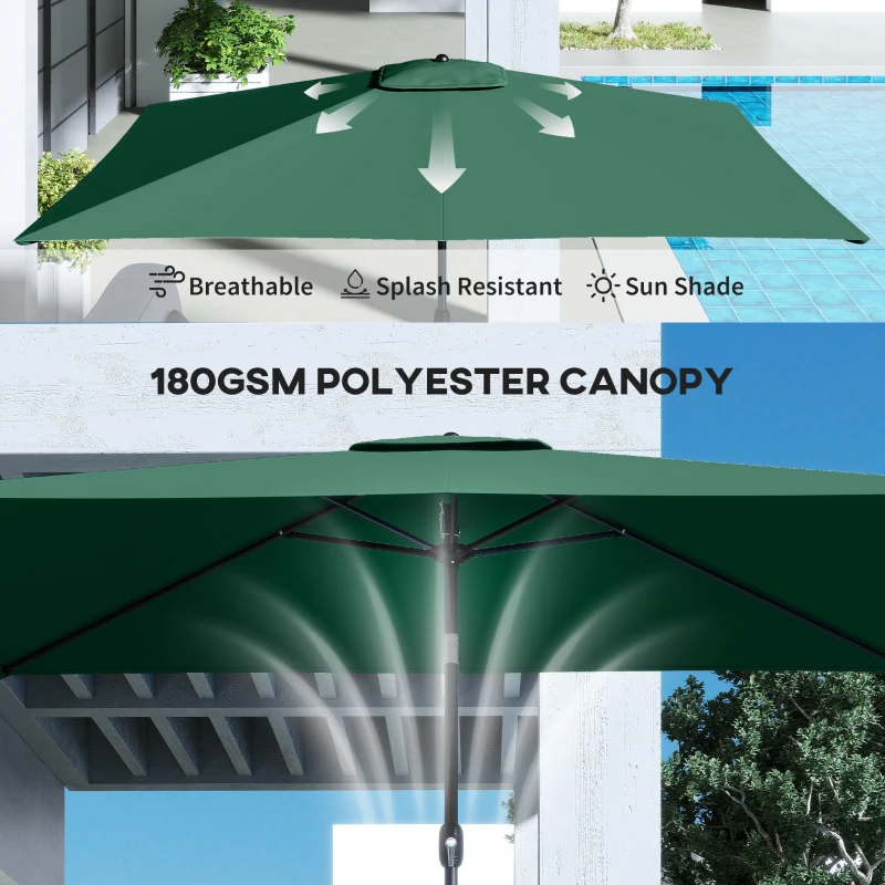 Outsunny Garden Parasol, Parasol Umbrella with Crank Handle, Tilt Function, Polyester Canopy, Green