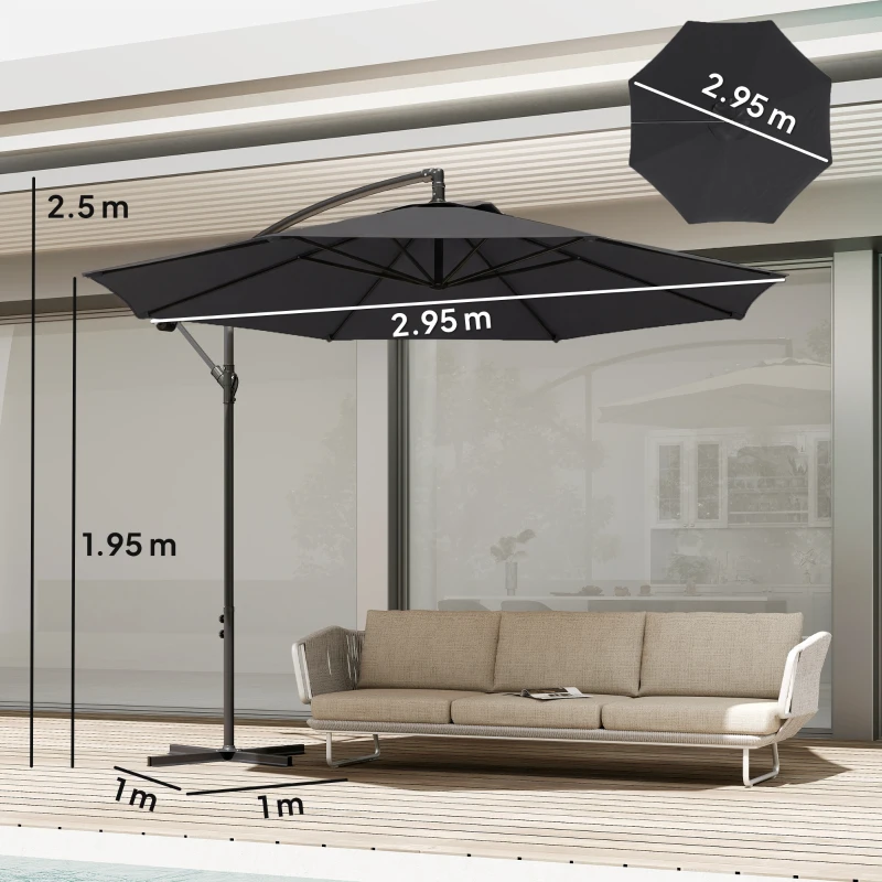 Outsunny 3 m Overhanging Cantilever Parasol, with Cross Base - Black