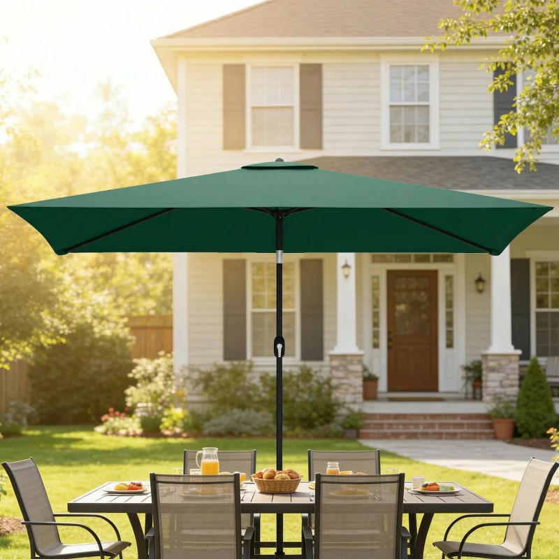 Outsunny Garden Parasol, Parasol Umbrella with Crank Handle, Tilt Function, Polyester Canopy, Green