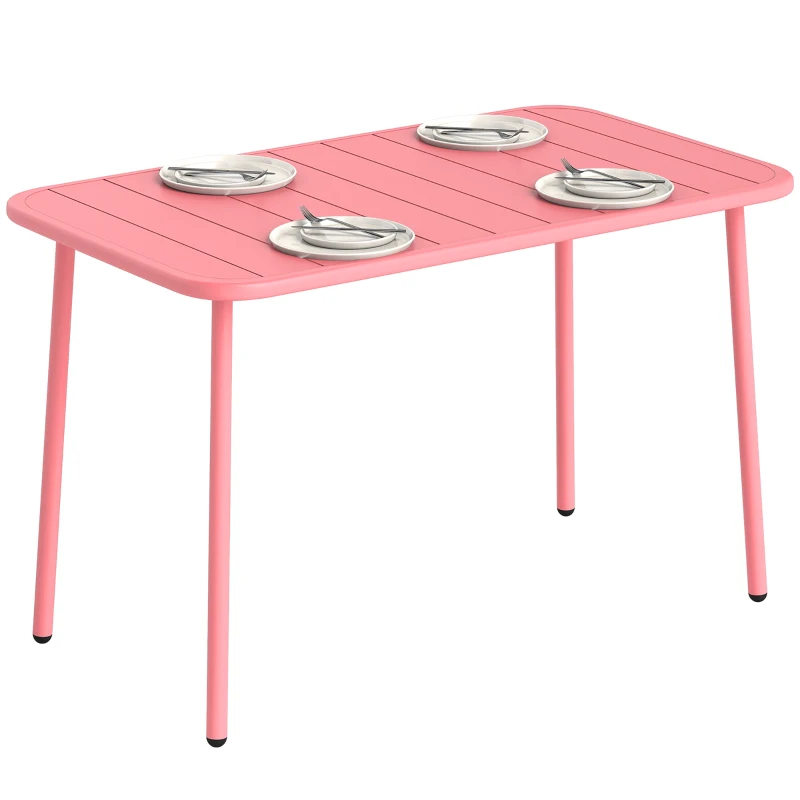 Outsunny Mesa de Comedor Exterior 120 x 70 cm para 4 Personas, Mesa de Jardín Rectangular con Tablero a Lamas y Bordes Redondeados, Rojo
