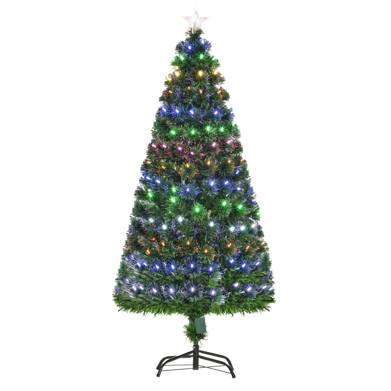 HOMCOM 5ft Prelit Artificial Christmas Tree Faux Holiday Tree with Lights Star Topper and Metal Base Home Decor