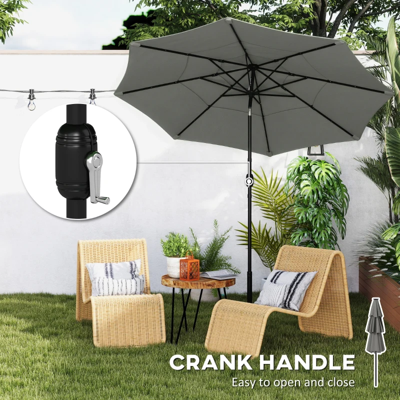 Outsunny Garden Parasol, Parasol Umbrella with 3-tier Roof, Crank Handle, Tilt Function, Polyester Canopy, Grey