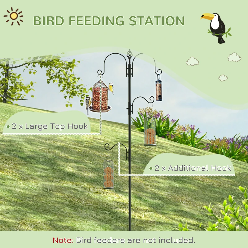 PawHut Stacja karmienia ptaków, 208 cm, 4 haki, czarna