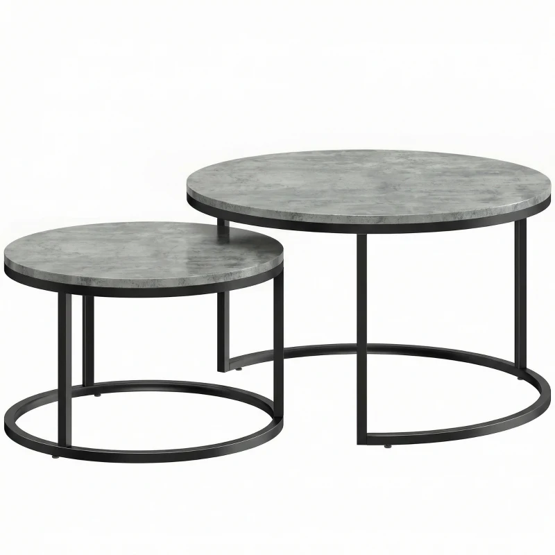 HOMCOM Table basse moderne set de 2, tables d'appoint empilables avec cadre métallique pour salon, chambre, bureau, Gris
