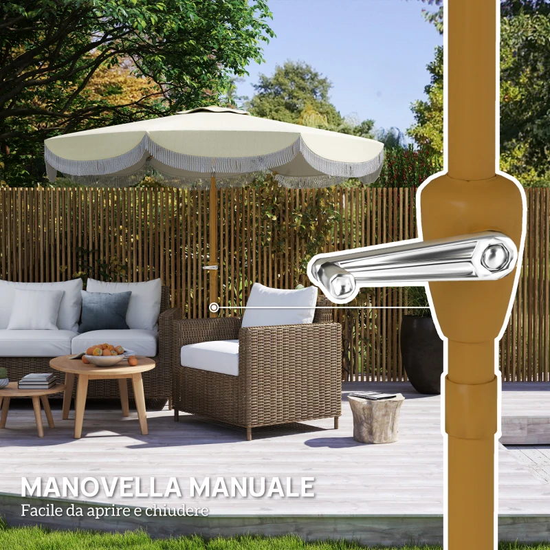 Outsunny Ombrellone da Giardino Rotondo 2.7x2.4 m con Manovella, in Metallo e Poliestere, Beige