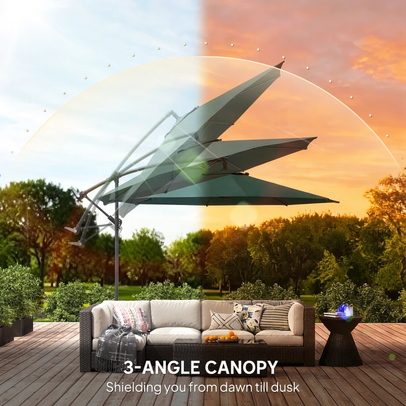 Outsunny 3 m Overhanging Cantilever Parasol, with Cross Base - Dark Green