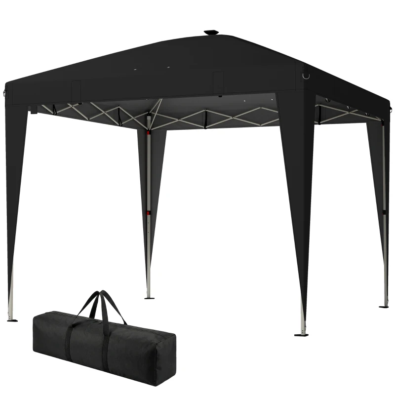 Outsunny Gazebo 3x3 m Pieghevole ad Altezza Regolabile con Luce Centrale e Telecomando, in Metallo e Poliestere, Nero