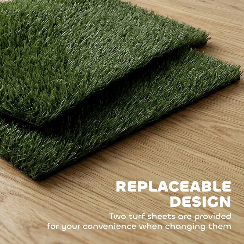 PawHut Toilette per cani con 2 tappeti d'erba sintetica lavabili, WC per cuccioli, balcone e Casa, 63x50,5x3,5 cm, Nero e Verde