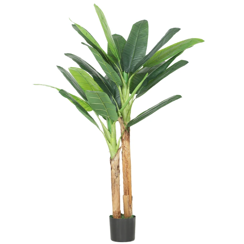 HOMCOM Arbre bananier artificiel 150 cm plante artificielle décorative avec pot et  2 troncs pour maison bureau salon vert