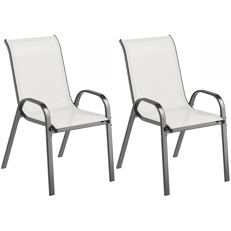Outsunny Ensemble 2 chaises de jardin empilables avec accoudoirs incurvés, en acier et tissu respirant, 54x71x93 cm, Gris clair