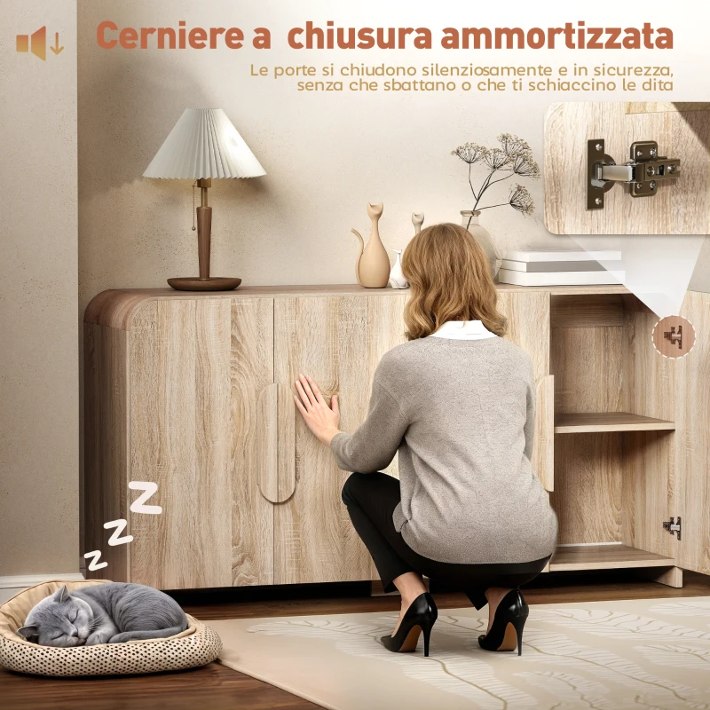 HOMCOM Credenza Cucina con 2 Armadietti, Ante Soft-Close e Ripiani Regolabili, 157x39x82 cm, Legno Naturale