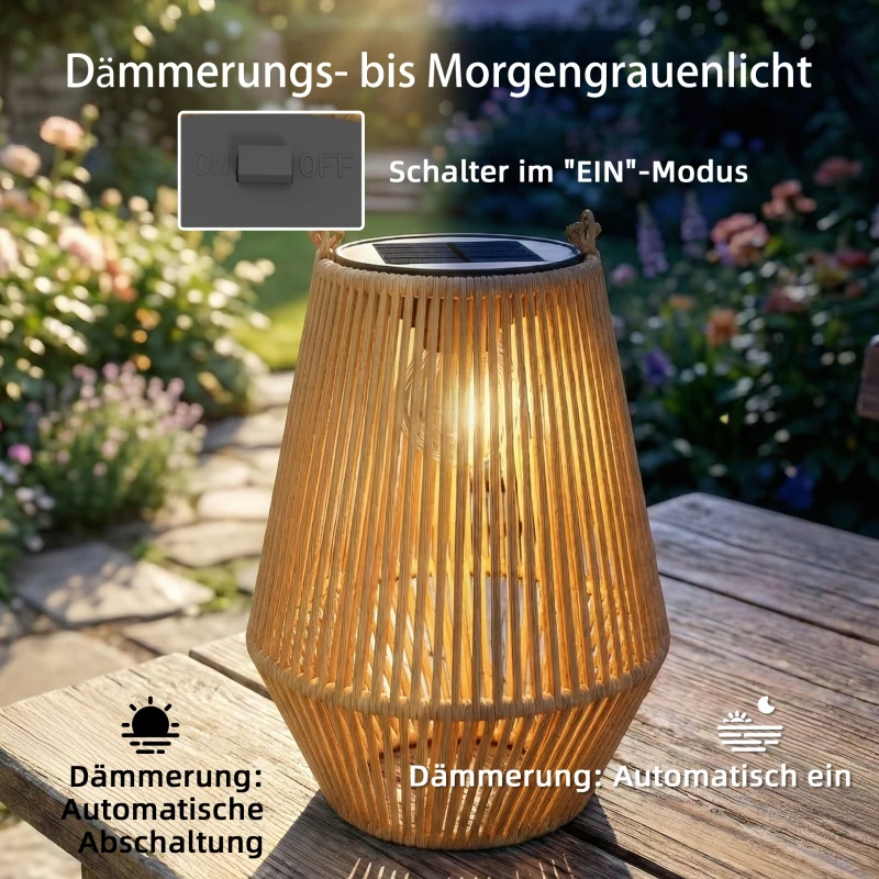 Outsunny Solar Staande Lamp 2-delige Set Rattan Hangende Solar Lantaarns met Lichtsensor IP44 Waterdichte Solar Lamp voor Tuin Balkon Bruin