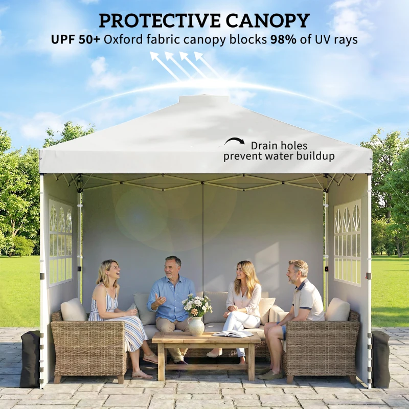 Outsunny Pop Up Gazebo Waterproof Height Adjustable Canopy with 3 Sidewalls Wheeled Bag for Parties 3 x 3 m White