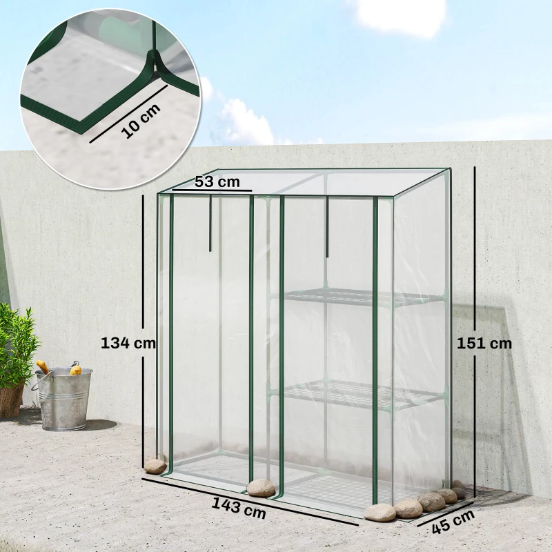 Outsunny Serra Verticale a 2 Sezioni con 3 Ripiani, in Plastica e Acciaio, 143x45x151 cm, Verde Scuro e Trasparente