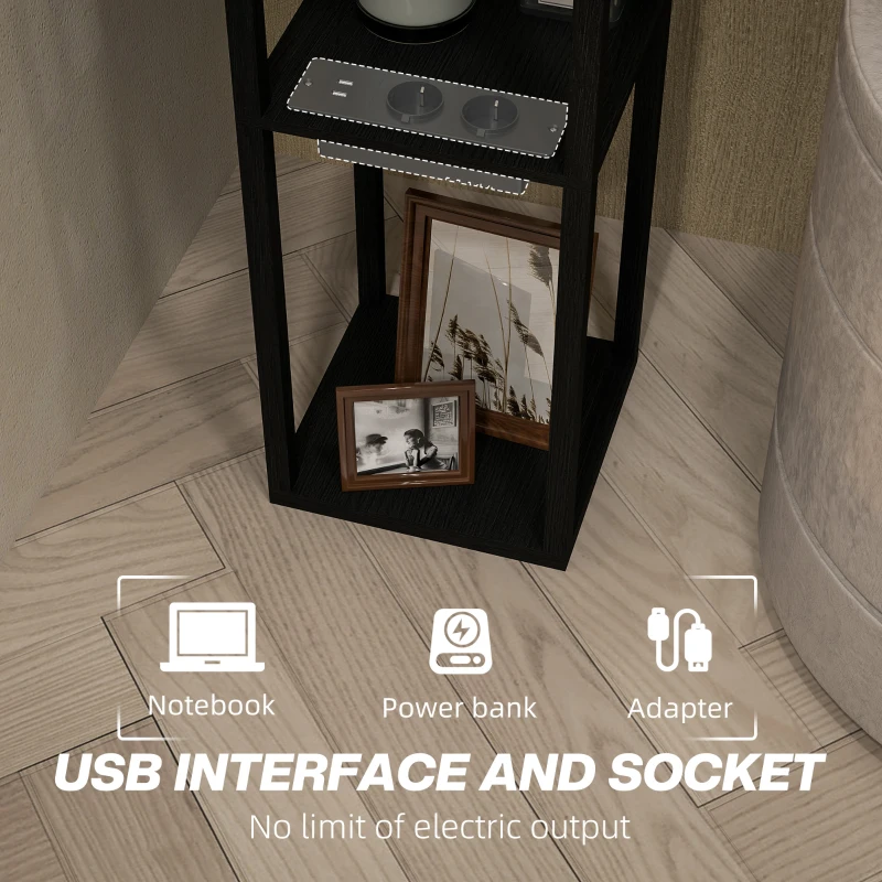 Lampa stojąca E27, 3 półki, USB-A i USB-C, nowoczesna