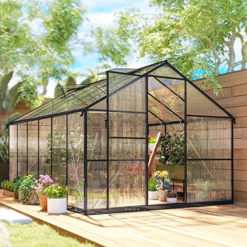 Outsunny Serra da Giardino con Finestre Superiori Regolabili, in Alluminio e Policarbonato, 363x247x205 cm, Nero