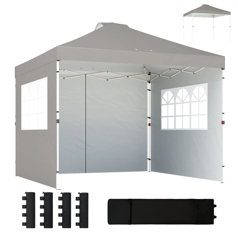 Outsunny Pop Up Gazebo Waterproof Height Adjustable Canopy with 3 Sidewalls Wheeled Bag for Parties 3 x 3 m Grey