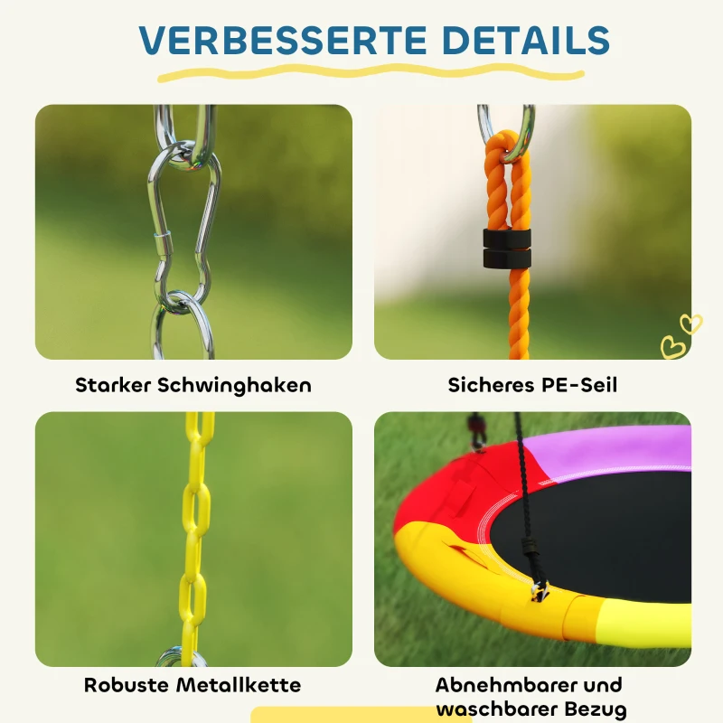 AIYAPLAY 5 in 1 Schaukelgestell mit Rutsche höhenverstellbar Schaukelgerüst mit Nestschaukel 382x196 x203 cm Mehrfarbig
