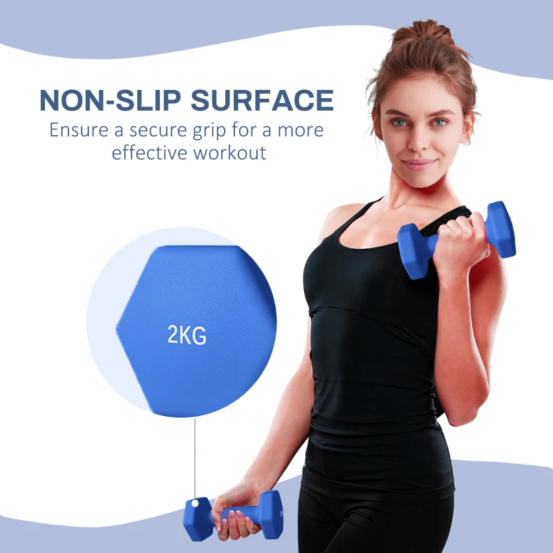 SPORTNOW 2 x 2kg Hexagonal Dumbbells Weights Set with Non-Slip Grip for Home Gym Workout, Blue